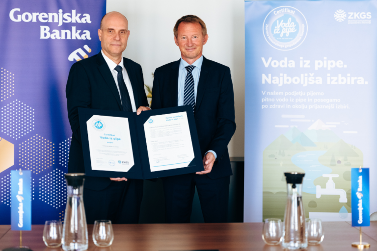 Gorenjska banka prejemnica certifikata Voda iz pipe - Avgust 2024