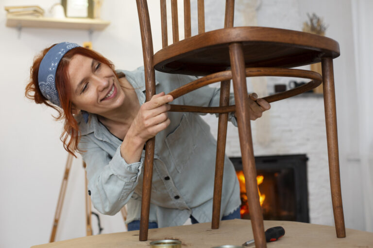 Medium Shot Woman Restoring Furniture